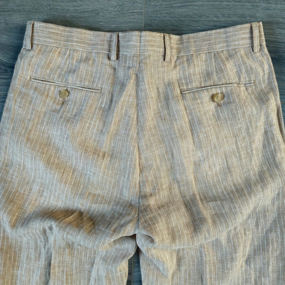 Ralph Lauren Linen Suit Men's 40S Tan Pinstripe Trim Fit Jacket Pants W33x30 - Picture 15 of 16